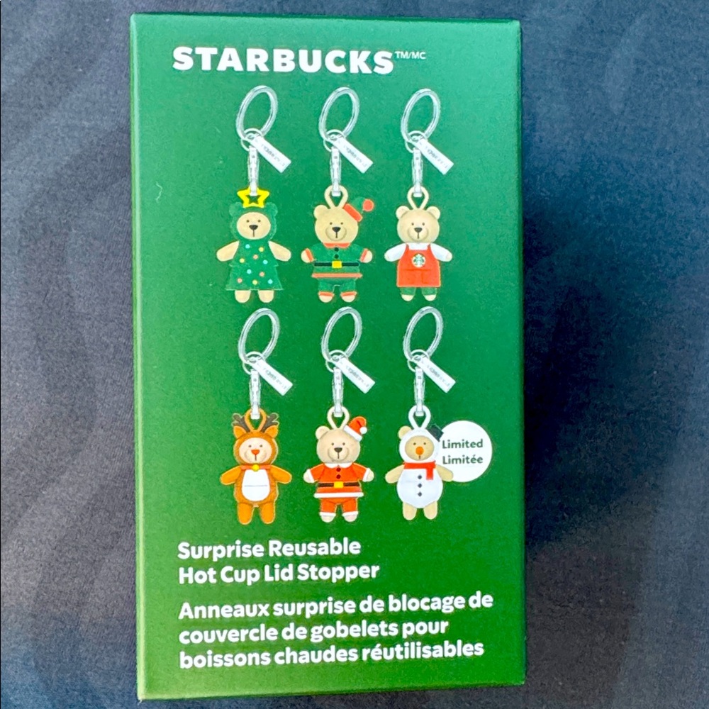 Starbucks Surprise Reusable Hot Cup Lid Stopper Keychain Teddy Bear Collectible